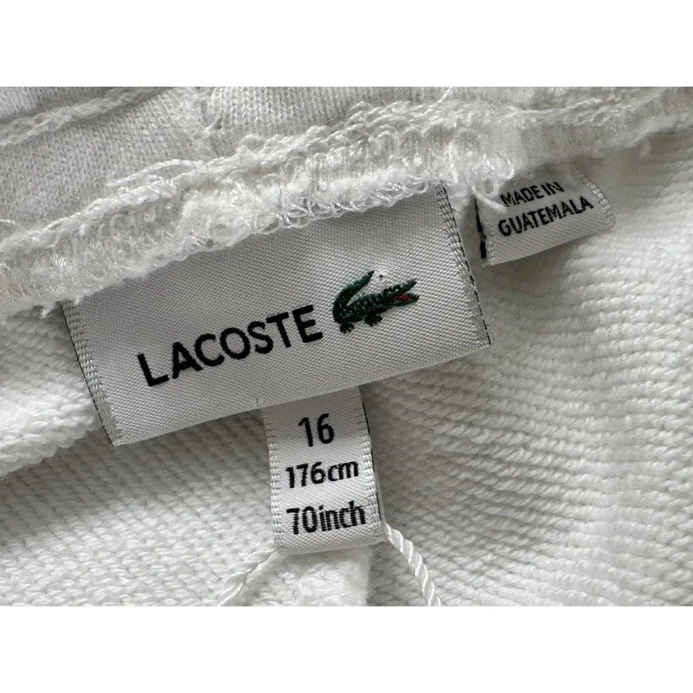 Lacoste‎ Jogger Track Pants Boys 16 Red White Side Logo Fleece Elastic Waist